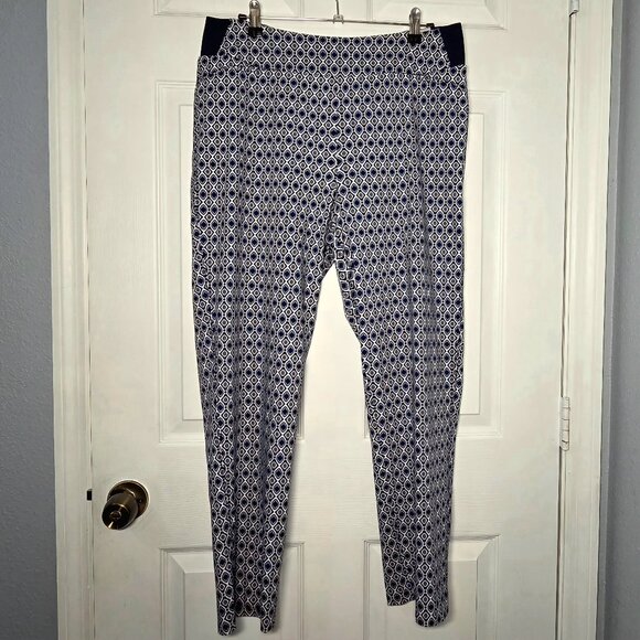 Investments Pull-On Blue & White Ankle, Tapered Pants - Size 14 (Women's) - Picture 1 of 4